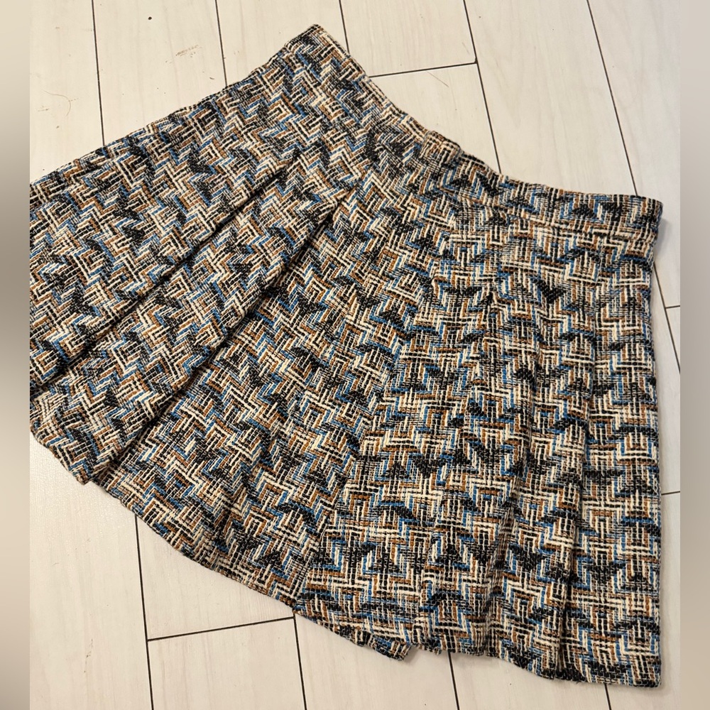 10 Crosby by Derek Lam Chevron Pleated Skater Mini Skirt